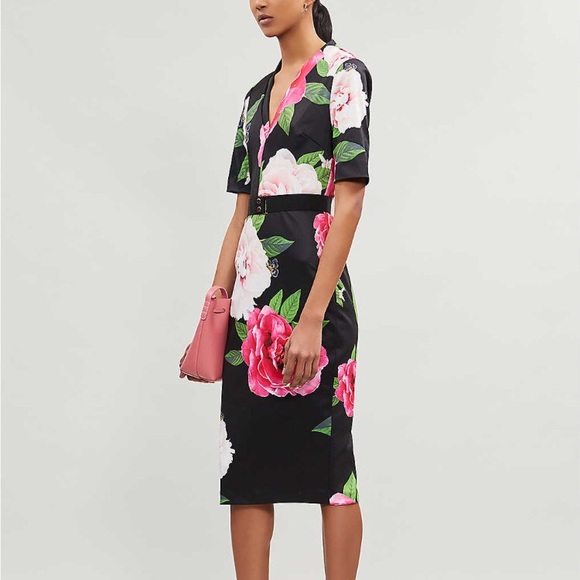 Ted Baker Black Floral Midi Dress - Picture 4 of 10